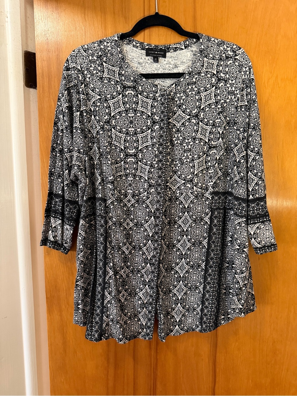 Lucky Brand Black White Print Tunic Top 2X